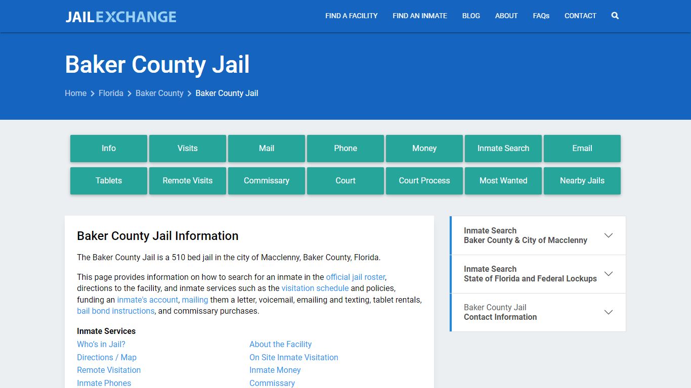 Baker County Jail, FL Inmate Search, Information