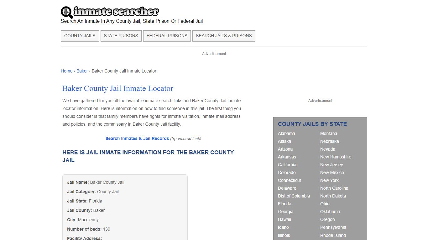 Baker County Jail Inmate Locator - Inmate Searcher